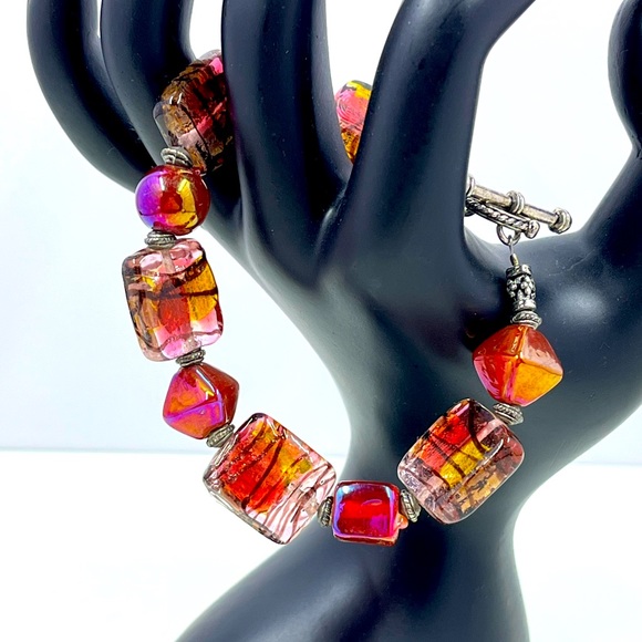 Jewelry - Beautiful and Bright Blown Glass Bead Bracelet with Toggle Closure